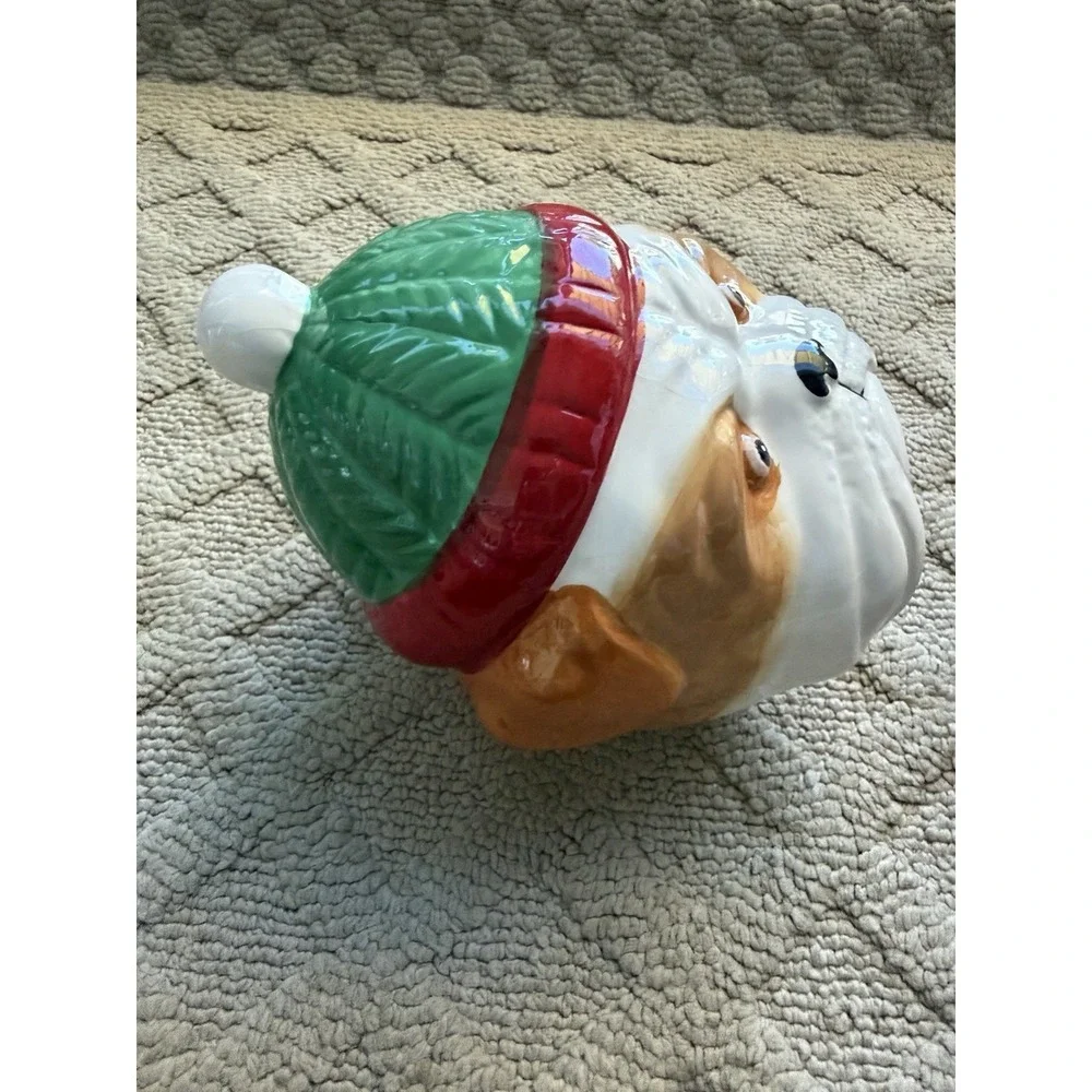 SLEIGHBELL BISTRO Christmas Santa Pug Bulldog Ceramic Cookie Jar